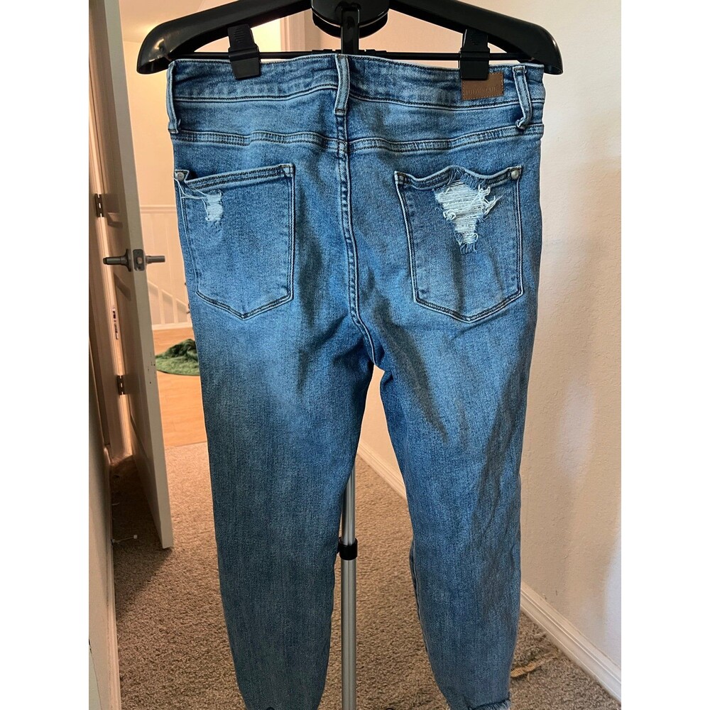 Judy Blue Denim - Distressed Gingham Patchwork High-Rise Skinny Jeans Size 14 - Picture 7 of 12